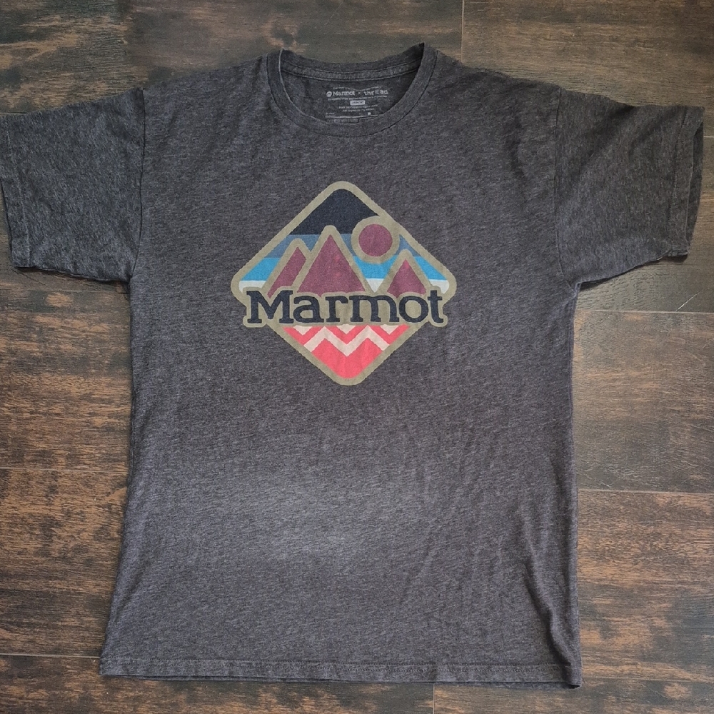 MARMOT X THREAD Mountain Logo T-shirt Mens M Heather Gray Graohic Tee